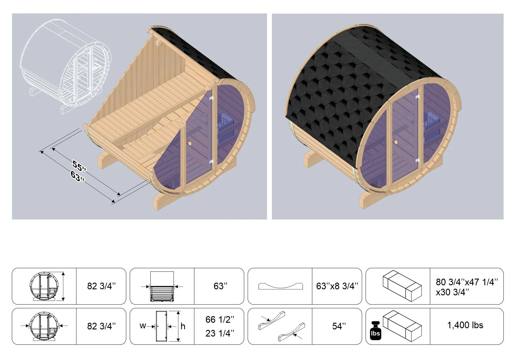 5.5 Ft Scenic View Barrel Sauna - 2- 4 People (Extra Wide) - Image 12
